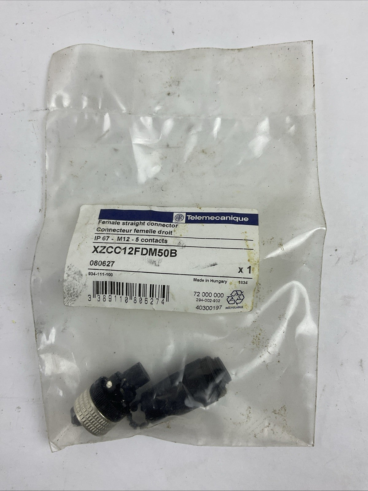 TELEMECANIQUE XZCC12FDM50B FEMALE STRAIGHT CONNECTOR