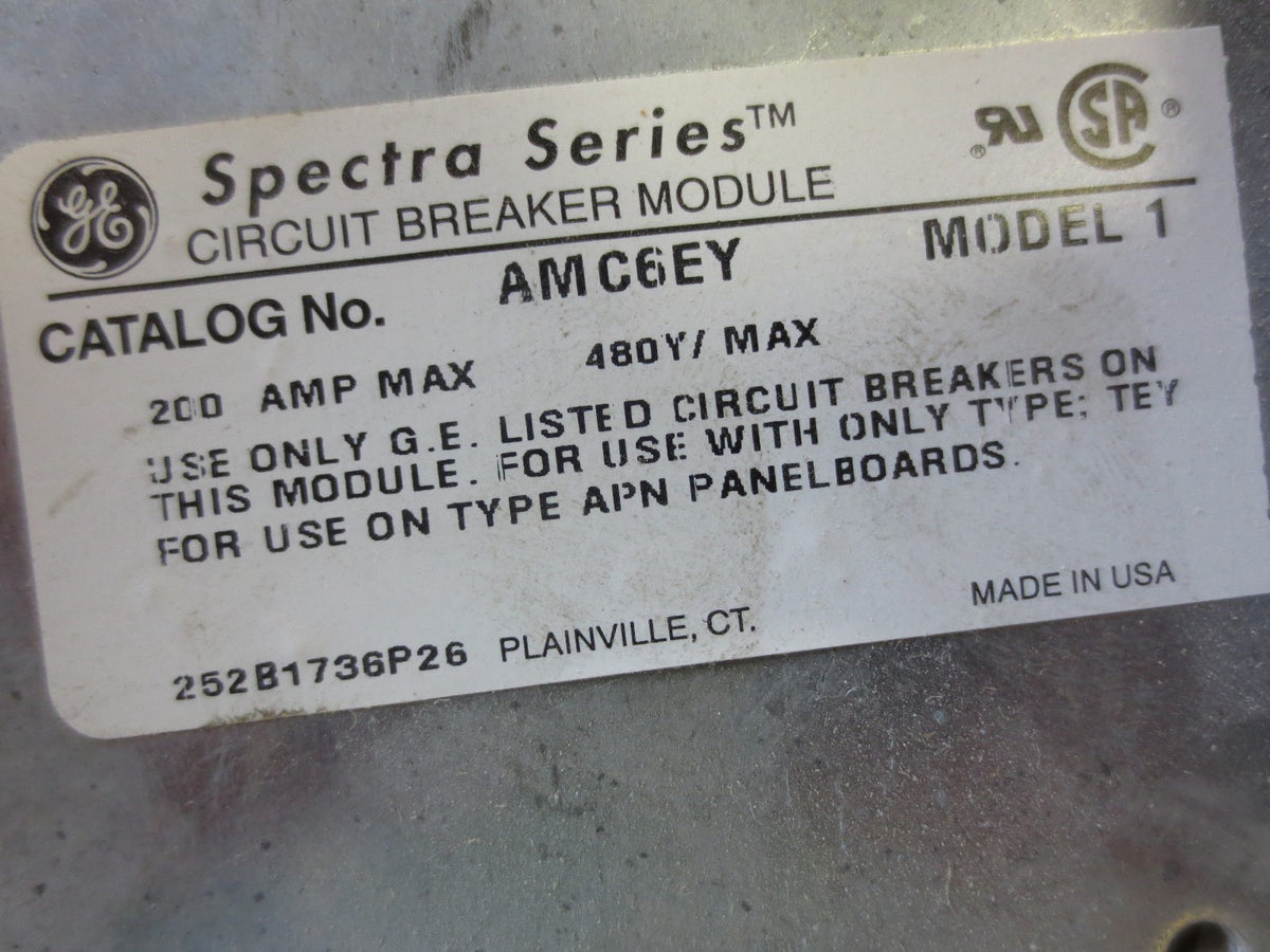 GE AMC6EY CIRCUIT BREAKER MODULE, MODEL 1 - 200A, 6-POLE, 480Y/MAX