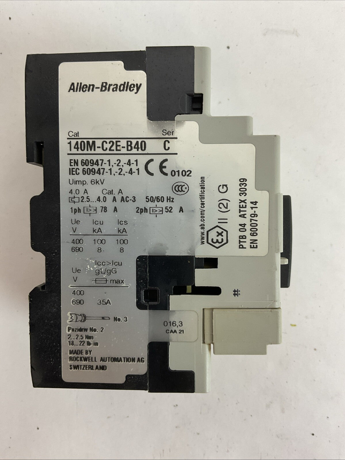 ALLEN BRADLEY 140M-C2E-B40 SER C MOTOR CIRCUIT BREAKER 2.5-4.0A 140M-C-AFA11