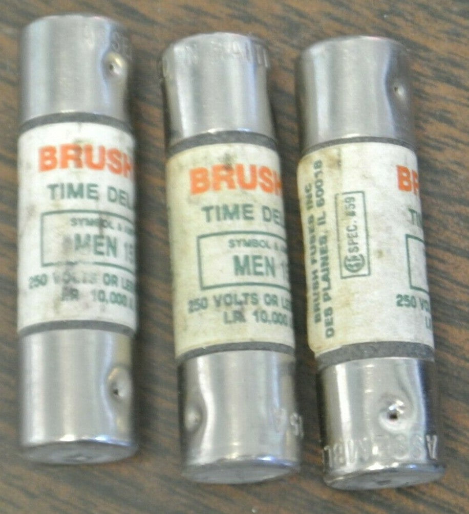 LOT of 3 / BRUSH MEN-15 TIME-DELAY FUSE / 15A / 250V / NEW SURPLUS / MEN15