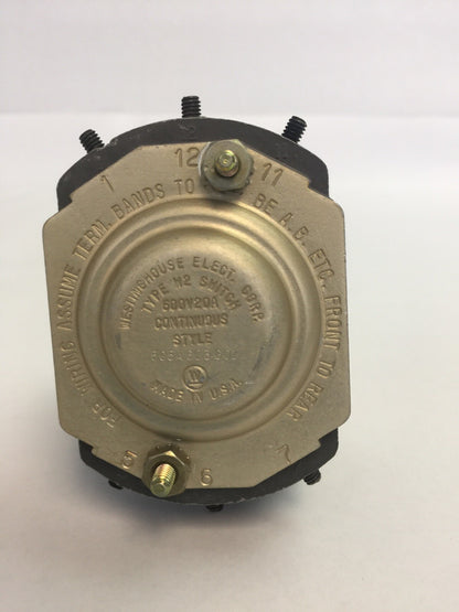 WESTINGHOUSE 505A623G01 TYPE W2 SWITCH 600V 20A ROTARY SWITCH MISSING HANDLE