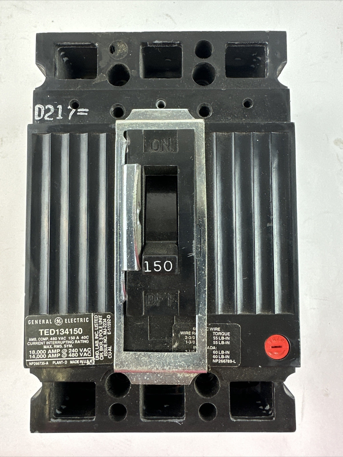 GE TED1340150 CIRCUIT BREAKER 480VAC 150A 3POLE