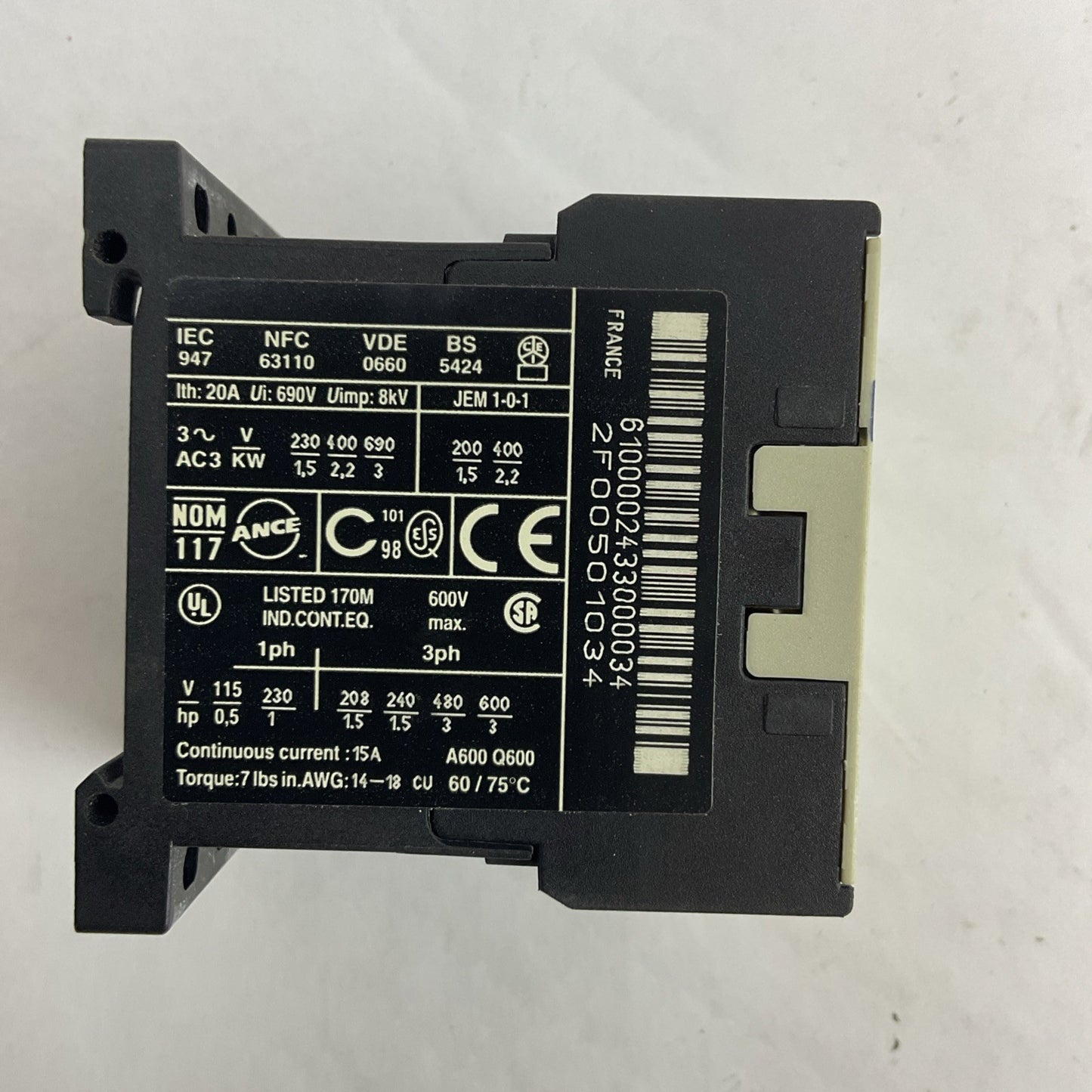 TELEMECANIQUE LP4K0610BW3 600V 20A 3PH 3HP CONTACTOR 24V COIL
