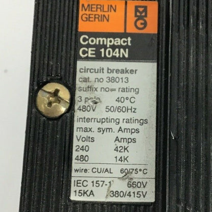 MERLIN GERIN COMPACT CE 104N 38013 90AMP***MISSING LUG***