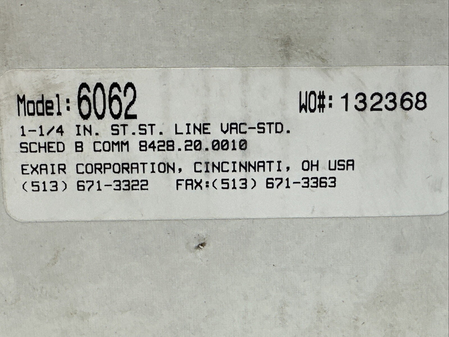 EXAIR 6062 1-1/4 IN ST ST LINE VAC-STD 250PSIG 1.7MPa 17BAR AIR CONVEYOR