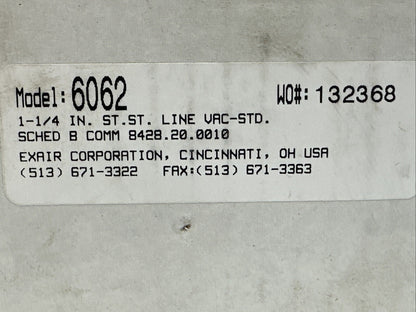 EXAIR 6062 1-1/4 IN ST ST LINE VAC-STD 250PSIG 1.7MPa 17BAR AIR CONVEYOR