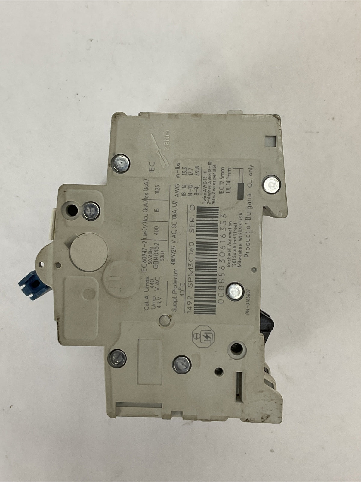 ALLEN BRADLEY 1492-SPM3C160 SER D CIRCUIT BREAKER 3POLE 16AMP 480Y/277VAC