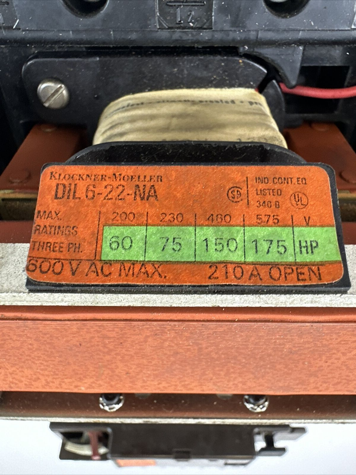 KLOCKNER MOELLER STARTER DIL 6-22-NA 600VAC 175HP COIL 120V 60HZ Z4-100-CNA
