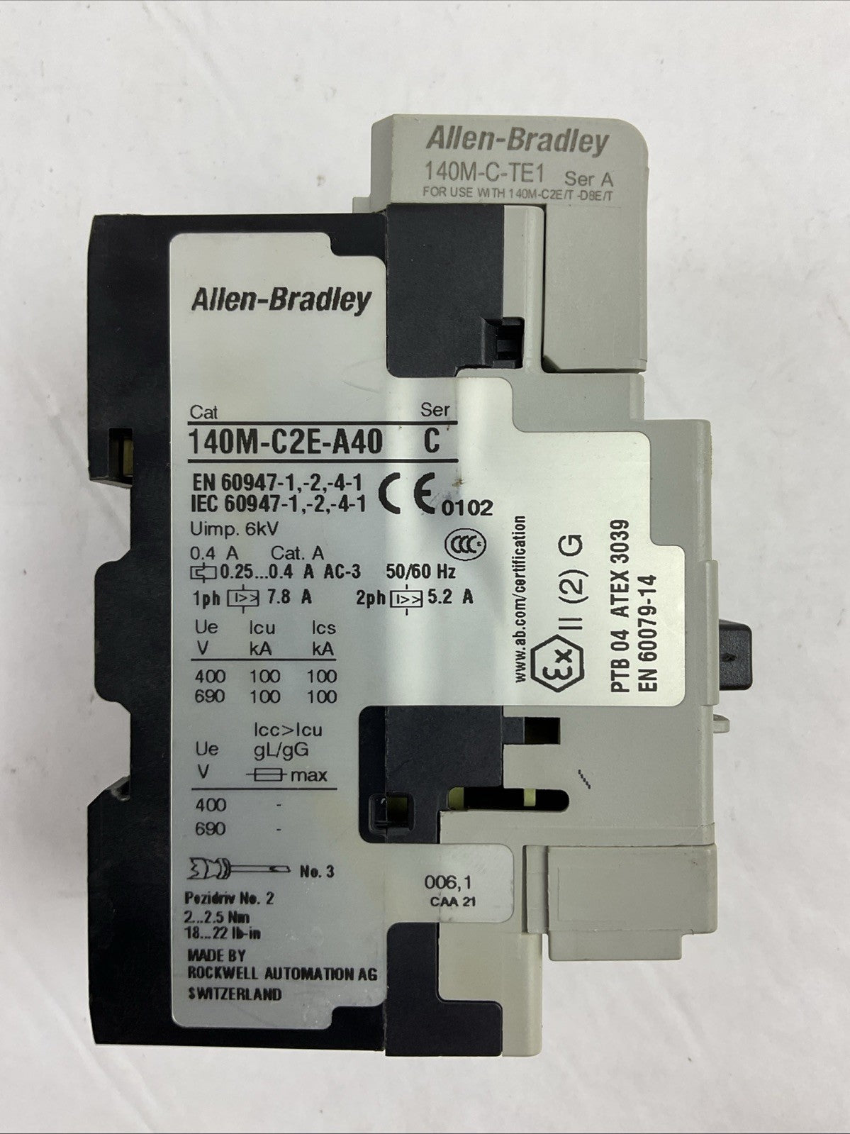 ALLEN-BRADLEY 140M-C2E-A40 SER C MOTOR CIRCUIT BREAKER 140M-C-AFA11 140M-C-TE1