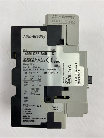 ALLEN-BRADLEY 140M-C2E-A40 SER C MOTOR CIRCUIT BREAKER 140M-C-AFA11 140M-C-TE1