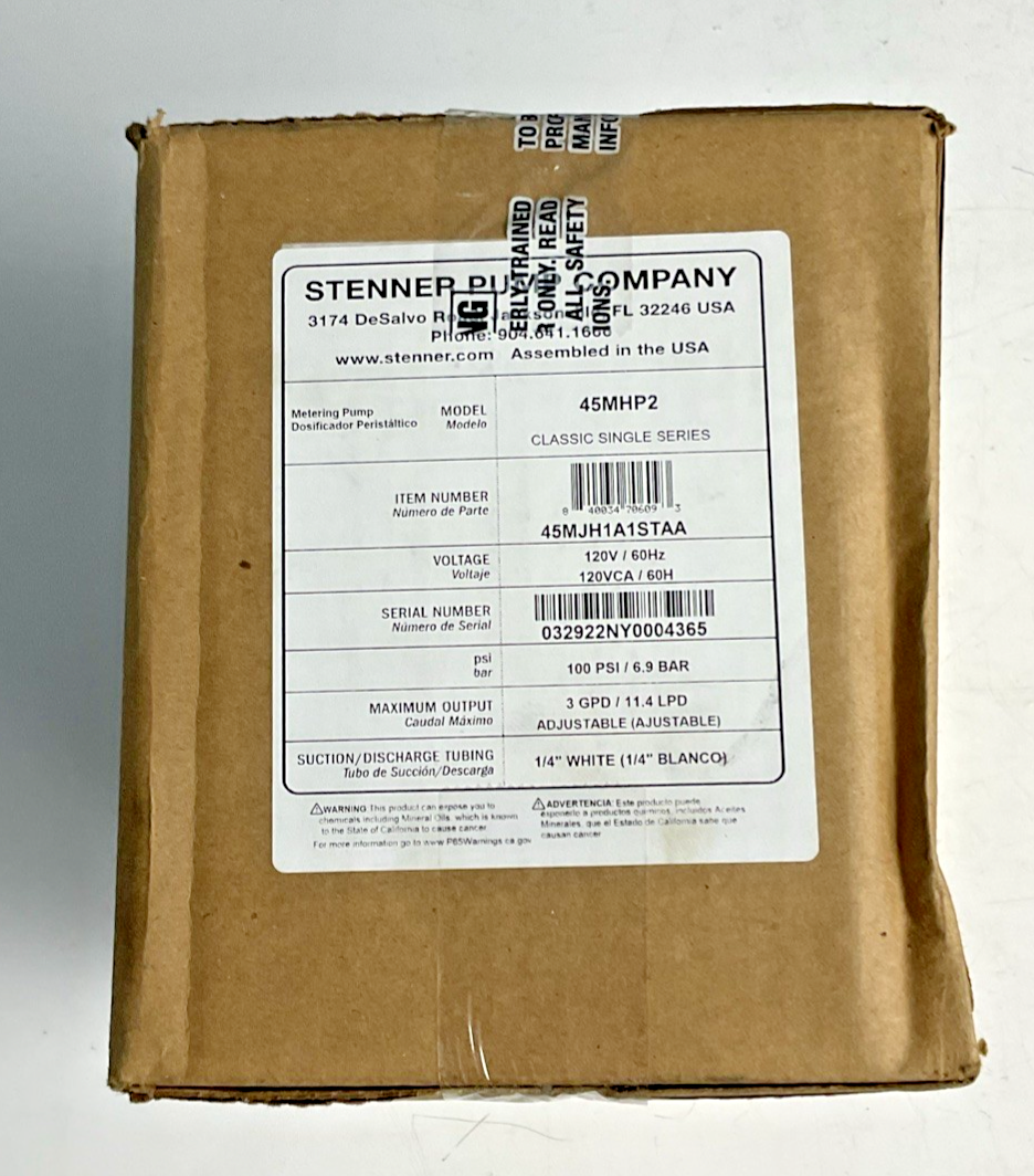 STENNER 45MHP2 METERING PUMP 100PSI/6.9BAR 120VAC/60HZ 1/4"