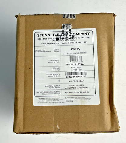 STENNER 45MHP2 METERING PUMP 100PSI/6.9BAR 120VAC/60HZ 1/4"