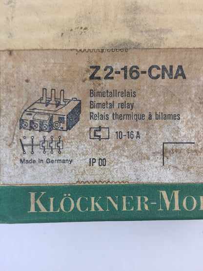 KLOCKNER MOELLER Z2-16-CNA BIMETAL RELAY 600VAC 10-16AMP