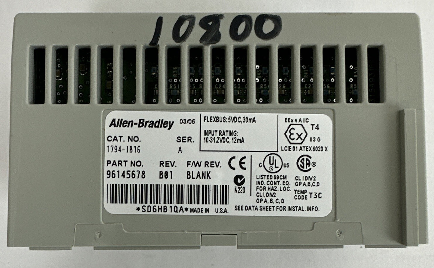 ALLEN BRADLEY 1794-IB16 24VDC SINK INPUT MODULE SER A REV B01 F/W REV BLANK