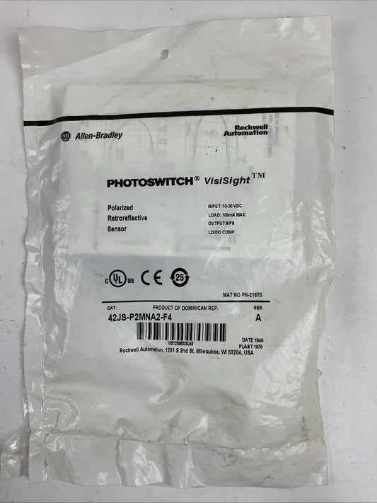 ALLEN BRADLEY 42JS-P2MNA2-F4 SER A POLARIZED RETROREFLECTIVE SENSOR PHOTOSWITCH