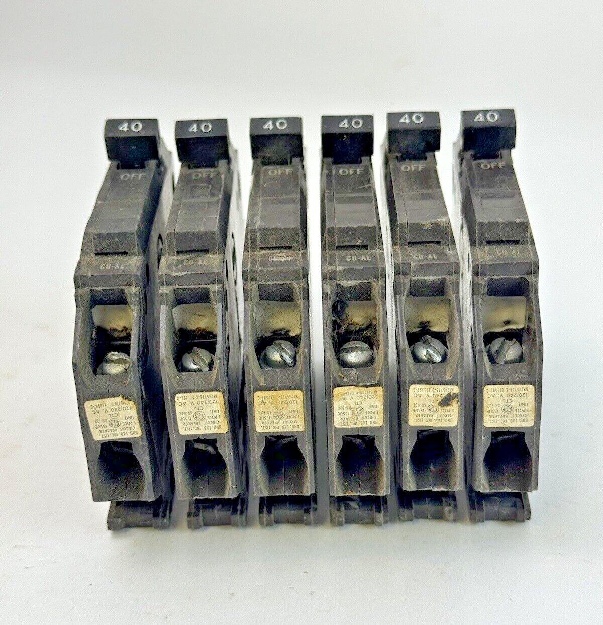 GE **LOT OF 6** THQP140 - CIRCUIT BREAKERS -  1 POLE, 40 A, 240 VAC