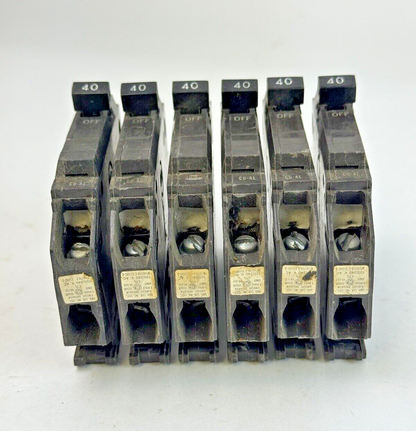 GE **LOT OF 6** THQP140 - CIRCUIT BREAKERS -  1 POLE, 40 A, 240 VAC