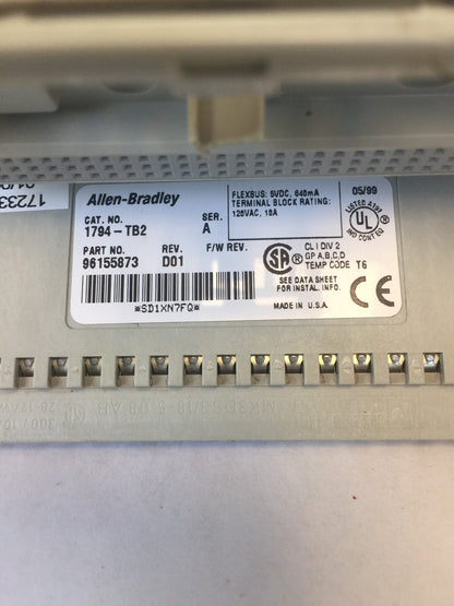 ALLEN BRADLEY 1794-TB2 I/O TERMINAL BLOCK SER A REV D01 5VDC