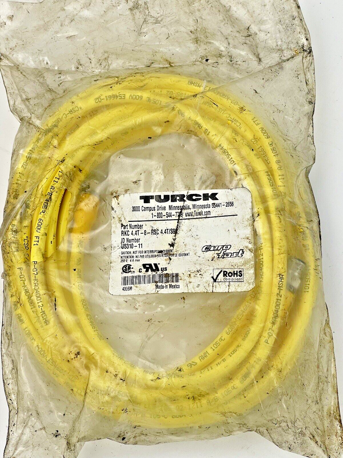 TURCK -  RKC 4.4T-8-RSC 4.4T/S90 - SENSOR CORDSET - U5310-11 - EUROFAST 600 VAC
