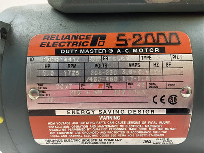 RELIANCE ELECTRIC S-2000 P56H1441Z AC MOTOR 1HP 1725RPM 208-230/460-480V