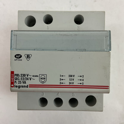 LEGRAND UF1044 TRANSFORMER PRI 230VAC SEC 12/24VAC P: 25VA