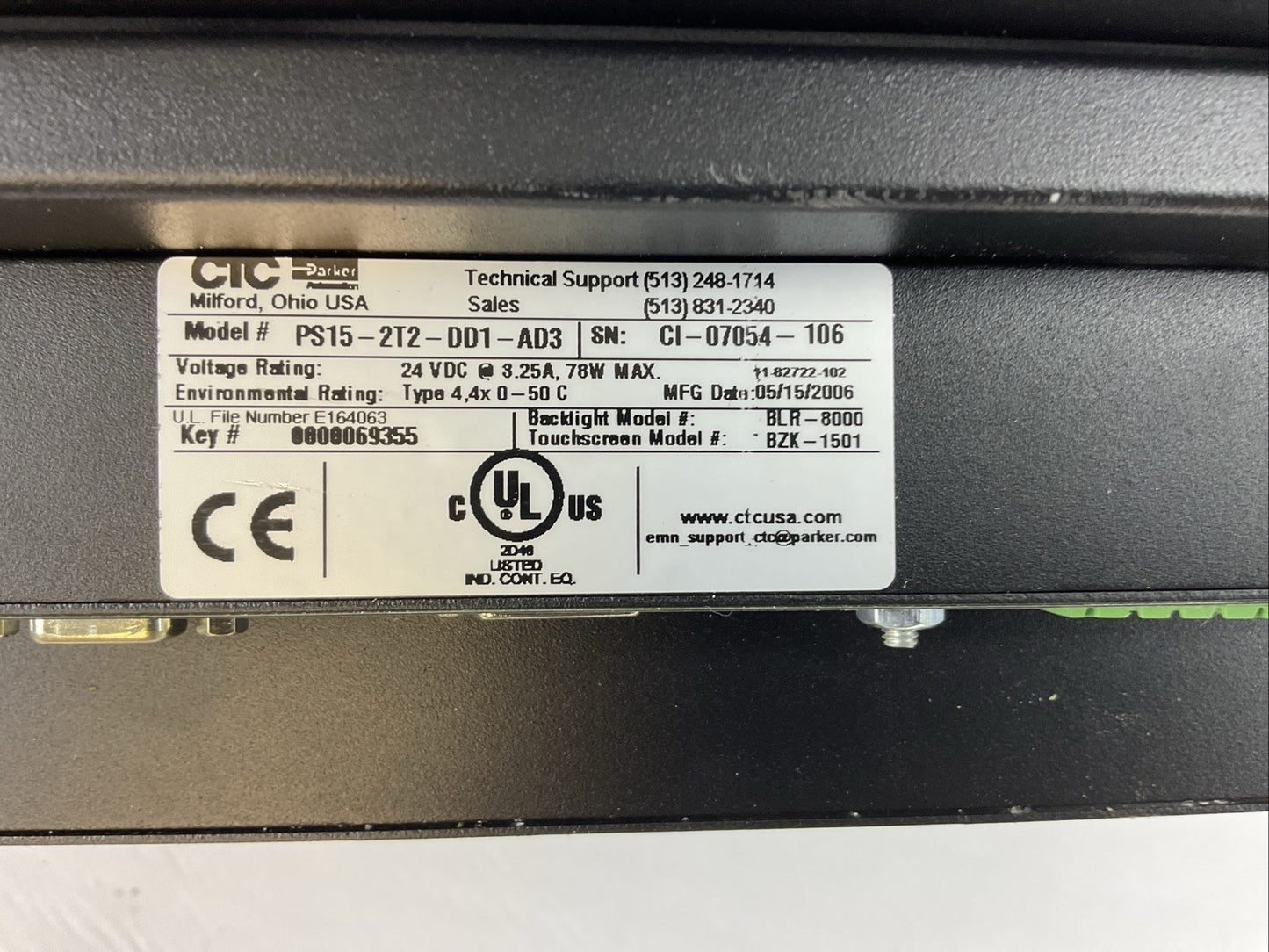 PARKER PS15-2T2-DD1-AD3 OPERATOR INTERFACE 24VDC 3.25A 78W (BLR-8000 BZK-1501)