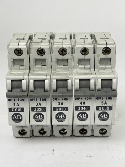 ALLEN BRADLEY - 1492-CB1 *LOT OF 5* -1A, 3A, 3A, 4A, 5A -G 010, G030, G040, G050