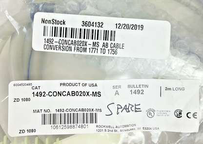 ALLEN BRADLEY 1492-CONCAB020X-MS AB CONVERSION CABLE SER.A 2 METERS LONG