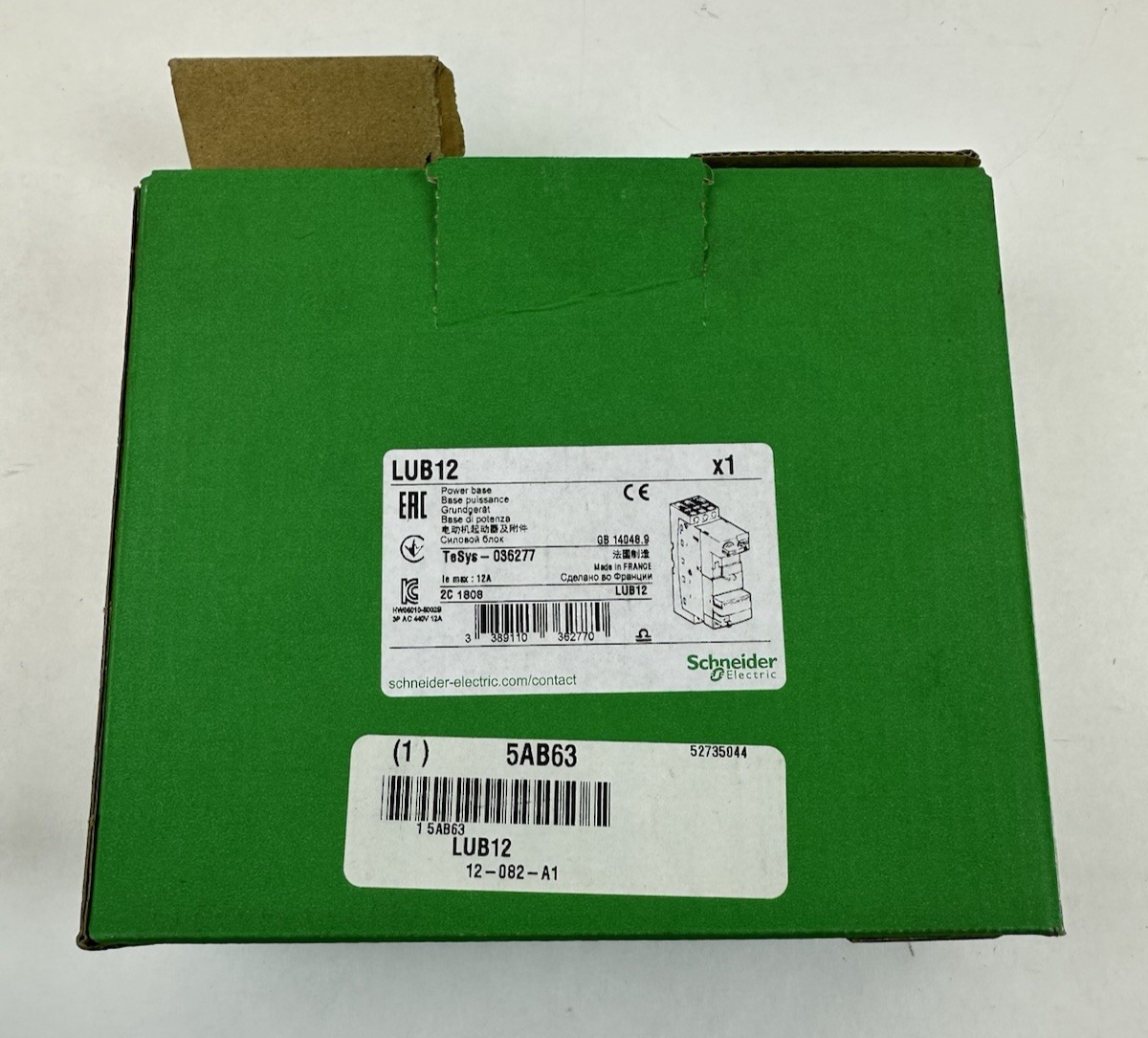 SCHNEIDER ELECTRIC LUB12 POWER BASE TESYS U 12A 3-POLE 600VAC 036277