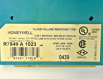 HONEYWELL R7849A1023 ULTRAVIOLET FLAME AMPLIFIER 1.25VDC REV.E