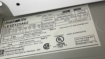 SCHNEIDER ELECTRIC / TELEMECANIQUE LE1D123A62 ENCLOSED CONTACTOR LC1 D12