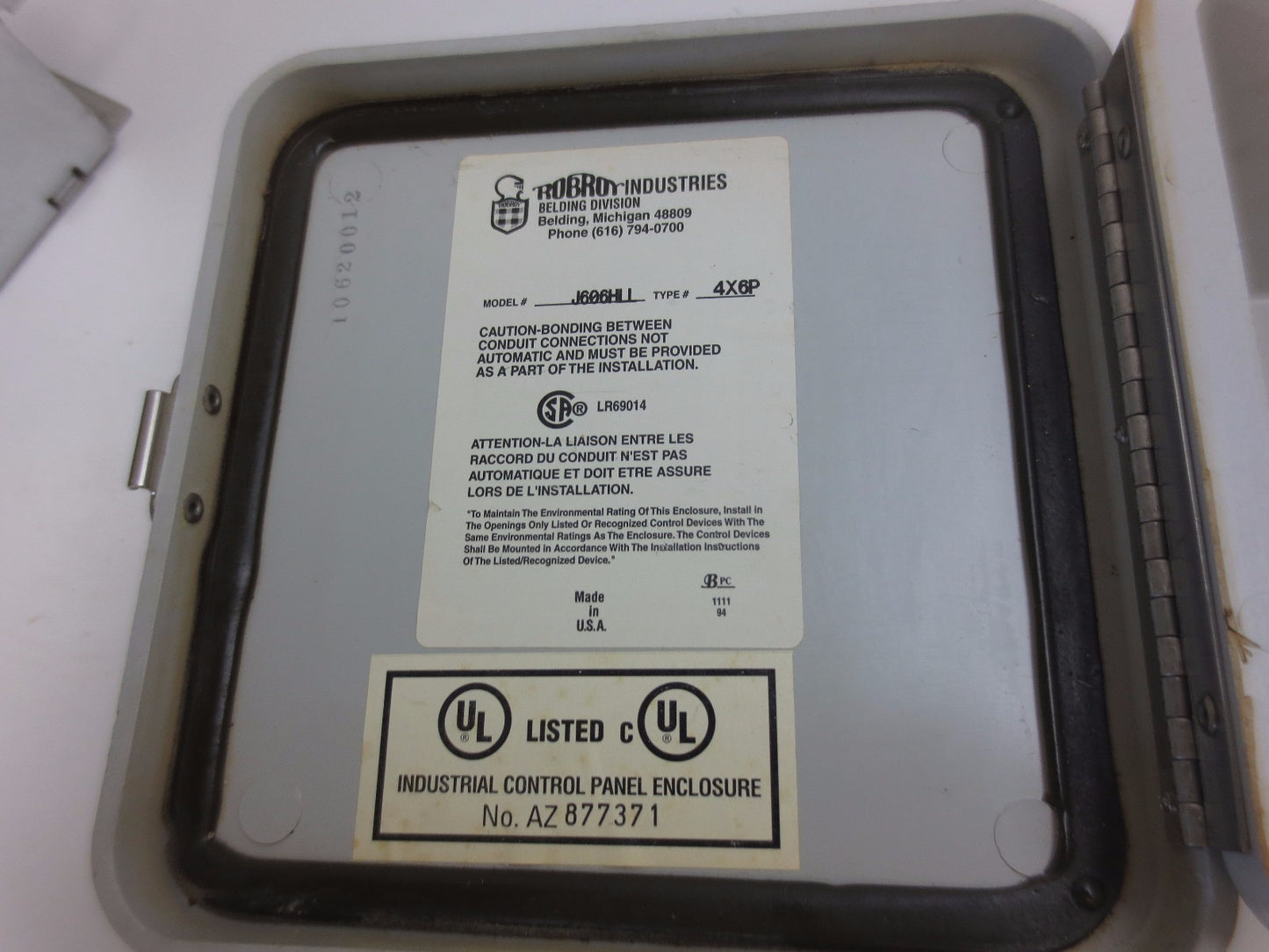 ROBROY / BELDING J606HLL - TYPE 4X6P INDUSTRIAL CONTROL ENCLOSURE PANEL  6" x 4"