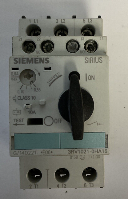 SIEMENS 3RV1021-0HA15 MOTOR STARTER 50/60HZ 600V 0.8-0.55A 6KV