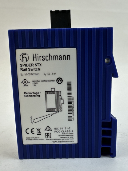 HIRSCHMANN SPIDER 5TX RAIL SWITCH 943824-002 INDUSTRIAL ETHERNET 5-PORT 24VDC
