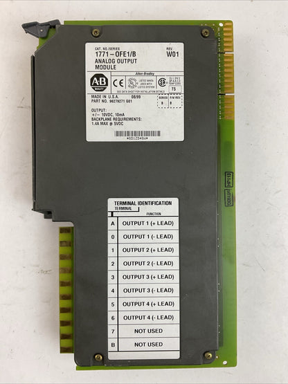 ALLEN BRADLEY 1771-0FE1 SER B REV W01 ANALOG OUTPUT MODULE F/W REV B