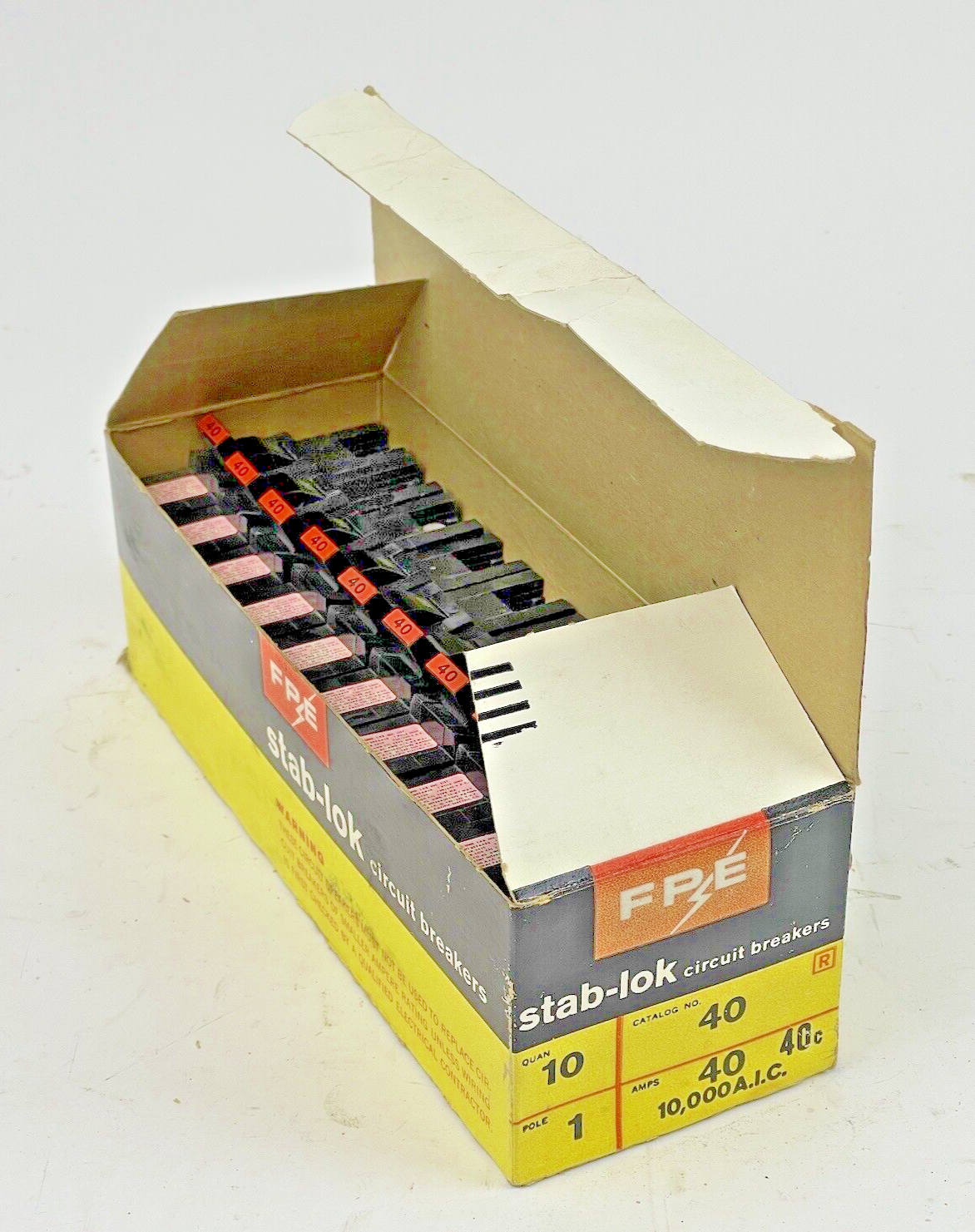FEDERAL PACIFIC *BOX OF 10* STAB-LOK 40A, 1 POLE CIRCUIT BREAKERS