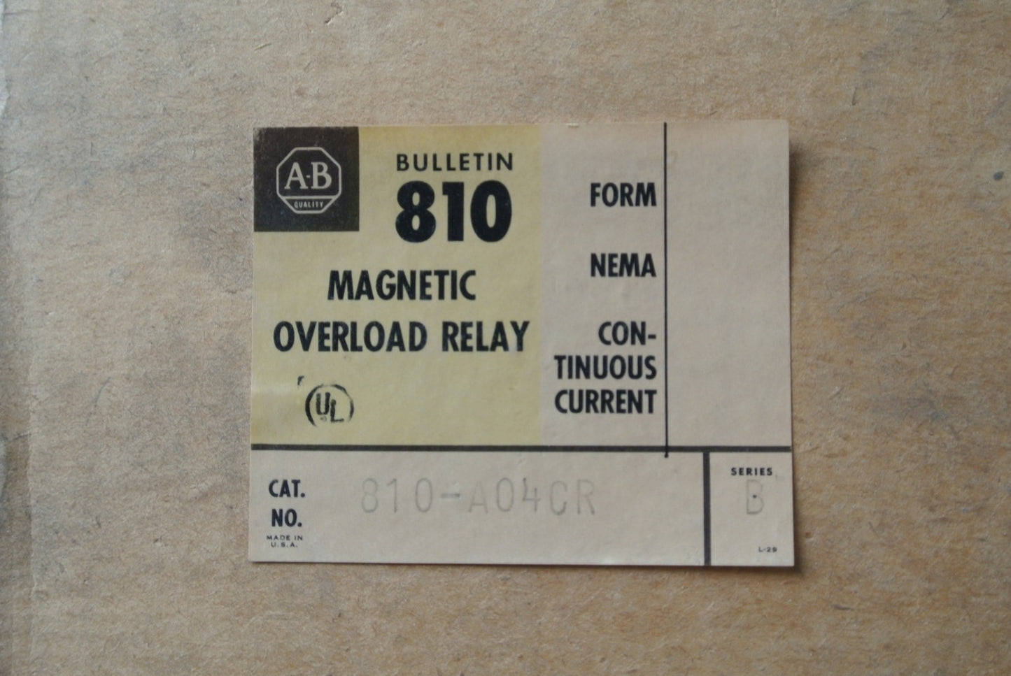 ALLEN-BRADLEY 810-A04CR Ser. B MAGNETIC OVERLOAD RELAY 600V 6A AC/DC NEW SURPLUS