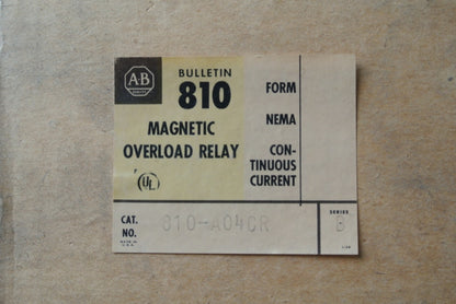 ALLEN-BRADLEY 810-A04CR Ser. B MAGNETIC OVERLOAD RELAY 600V 6A AC/DC NEW SURPLUS