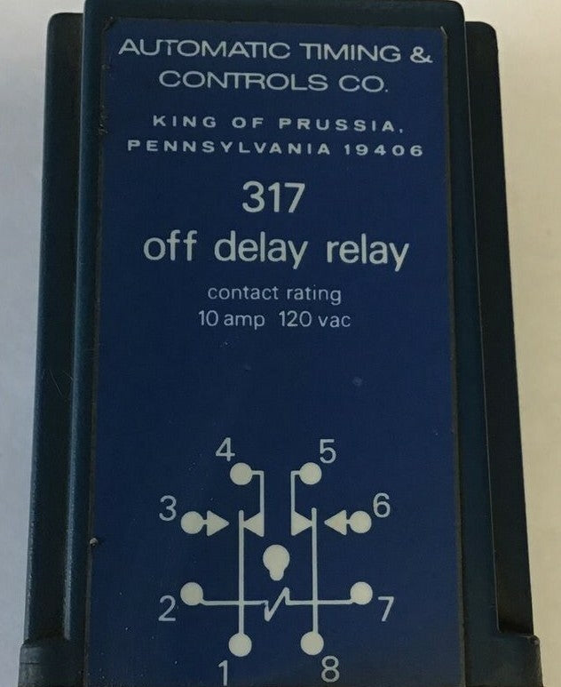 ATC 317 TIME DELAY RELAY 317K 10 AMP 120VAC 0-.5MIN 50/60HZ