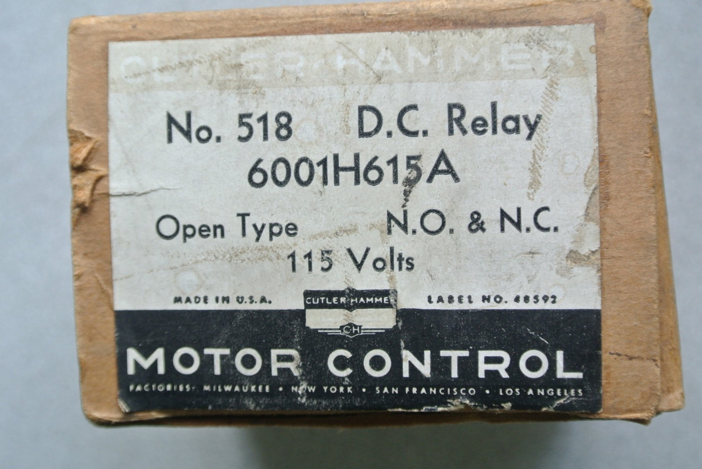 CUTLER-HAMMER 6001H615A 115VDC RELAY  No. 518 OPEN TYPE  N.O. & N.C. NEW SURPLUS