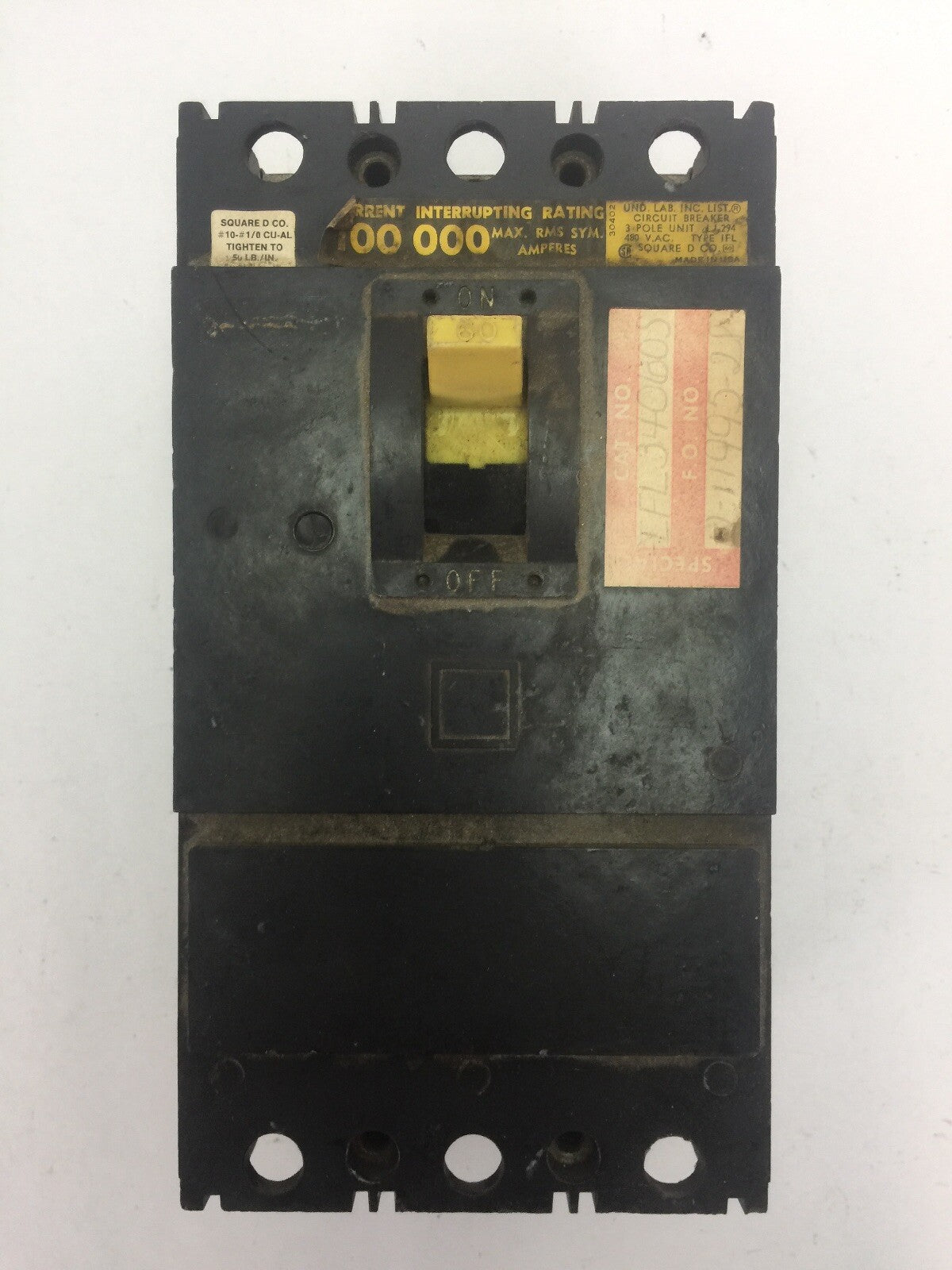 SQUARE D IFL340605 CIRCUIT BREAKER 480VAC 3 POLE 60AMPS