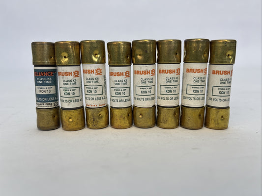 RELIANCE/BRUSH KON10 ONE TIME CLASS K5 FUSE 10AMP 250VAC (LOT OF 8)