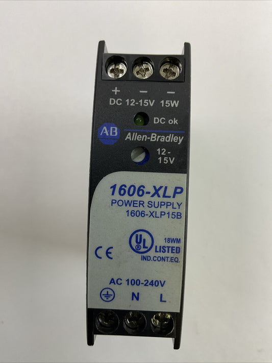 ALLEN BRADLEY 1606-XLP15B POWER SUPPLY INPUT 100-240VAC 110-300VDC OUTPUT 12-15