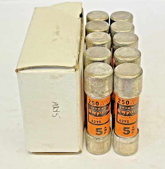 GOULD SHAWMUT - *BOX OF 10* - A2Y5 - 5 AMP, 250 VAC - TYPE 1  AMP TRAP FUSES