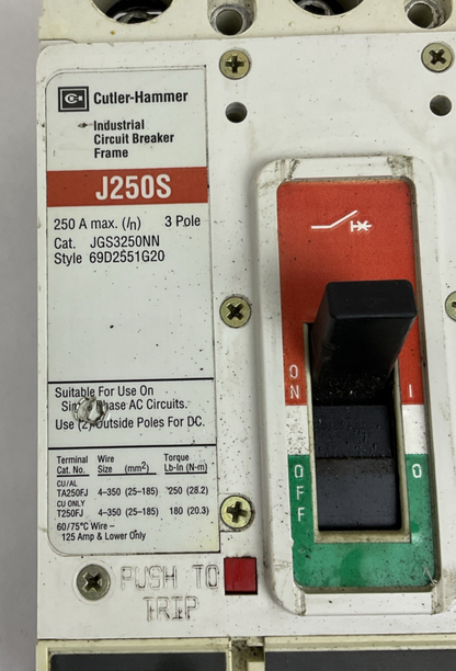 CUTLER HAMMER EATON JGS3250NN CIRCUIT BREAKER 250A 690VAC 250VDC