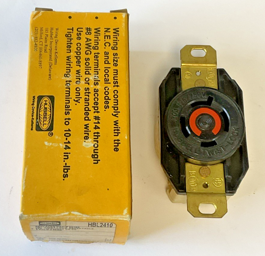 HUBBELL HBL2410 TWIST LOCK RECEPTACLE 20A 125/250VAC 2POLES 3WIRE