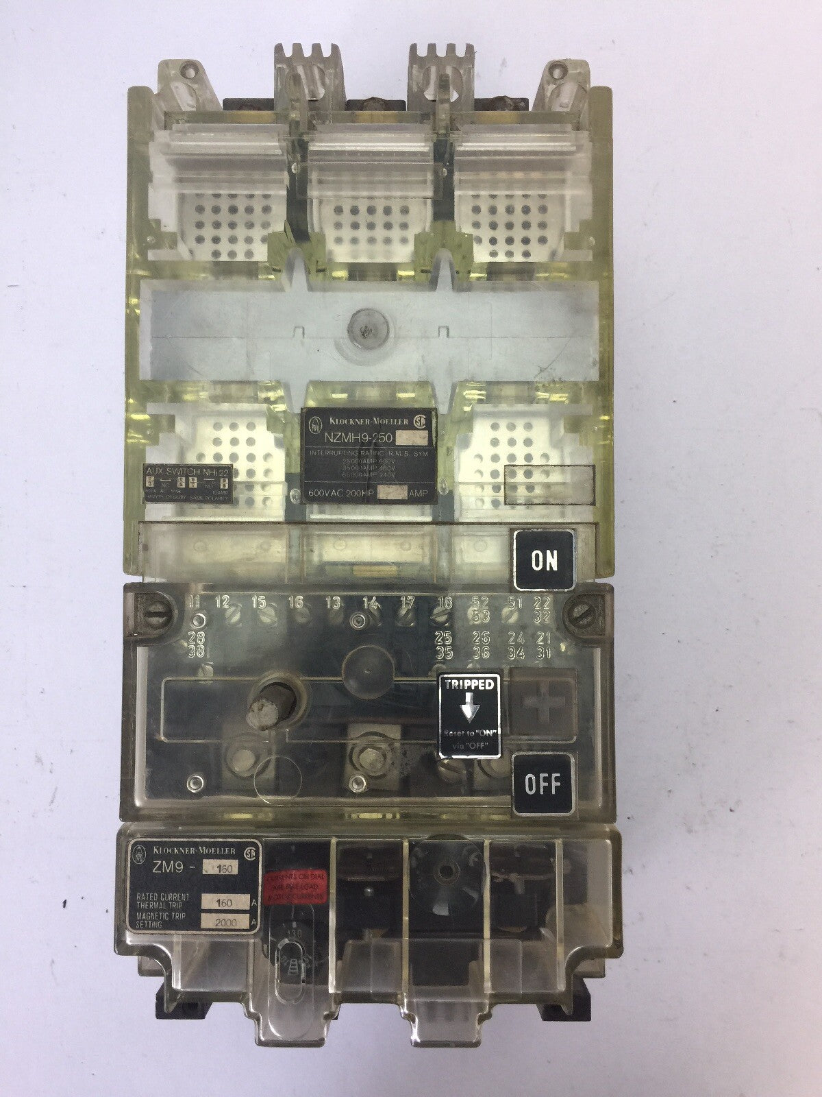 KLOCKNER MOELLER NZMH9-250 CIRCUIT BREAKER 600VAC 200HP ZM9-160 160A THERMAL