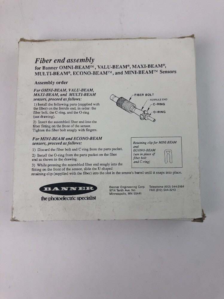 BANNER FIBER END ASSEMBLY MODEL BF2.56S