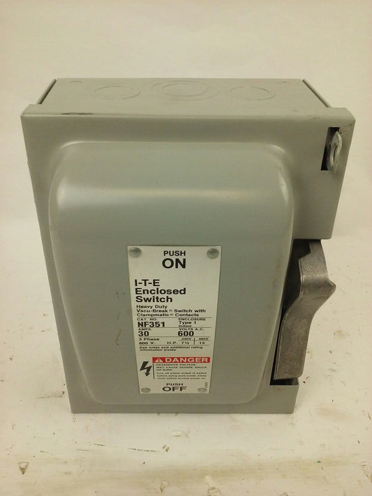 SIEMENS I-T-E NF351 H.D. ENCLOSED SWITCH, 30A, 3PH, 600V, TYPE 1 INDOOR, NEW