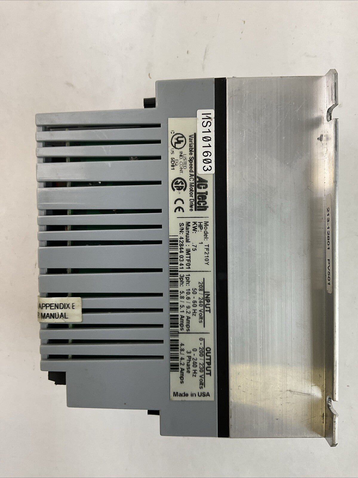 AC TECH TF210Y VARIABLE SPEED AC MOTOR DRIVE 1HP .75KW OUTPUT 230V 3PH 4.2AMP